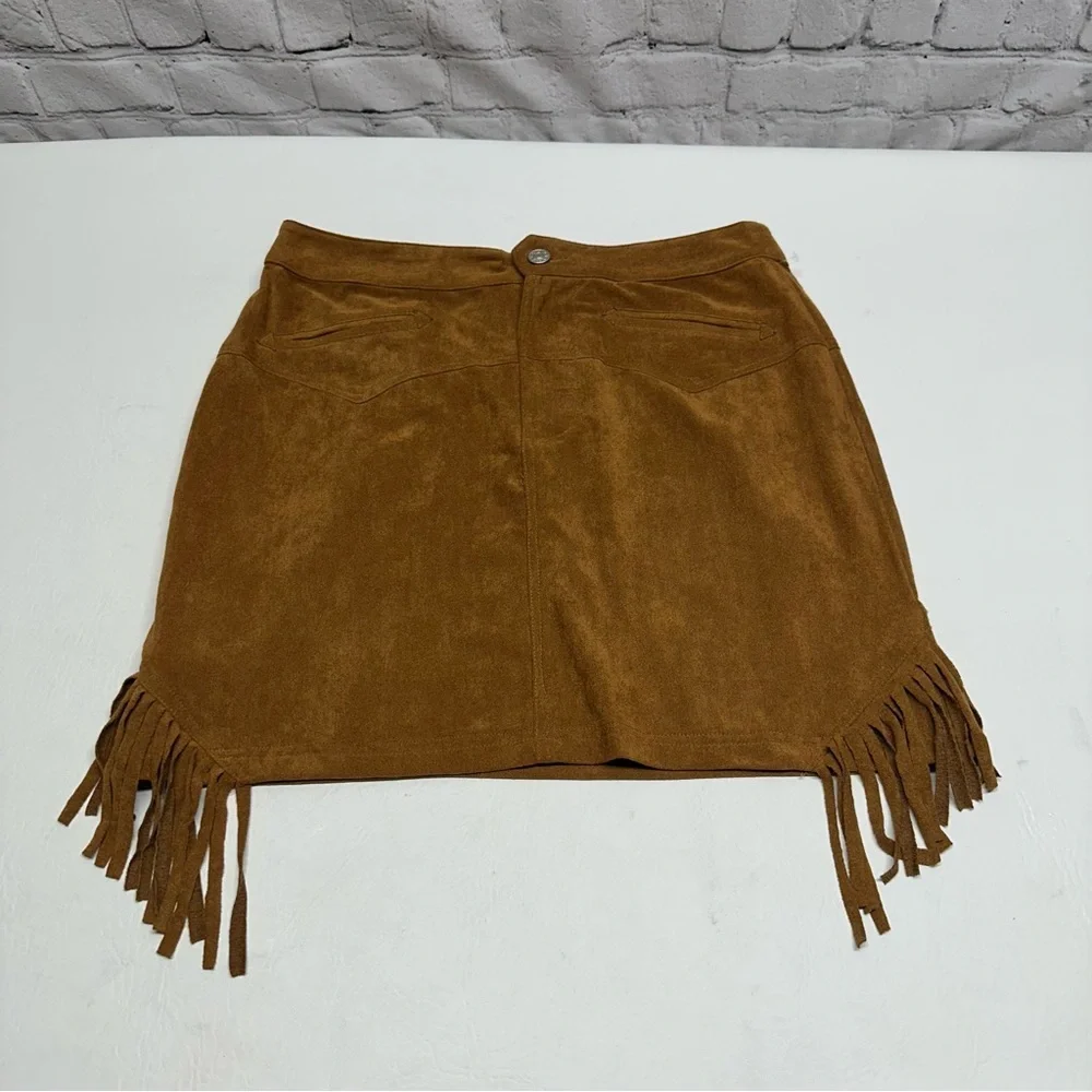Double D Ranch Suede Fringe Mini Skirt in Cognac Brown - Picture 6 of 9